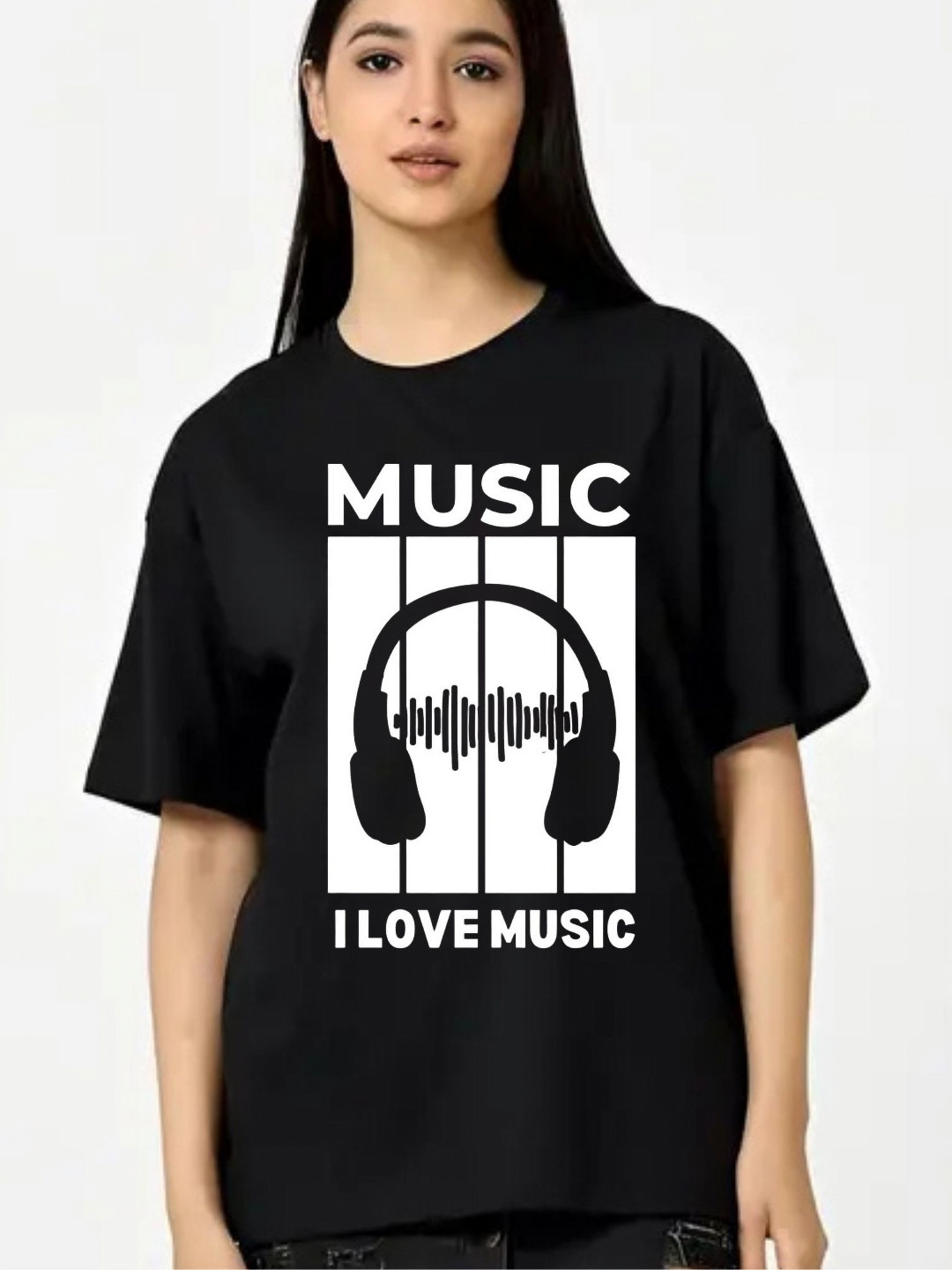 Fashnobic Women Dry Fit Music Printed Round Neck Cotton Oversized Cotton T-shirt
