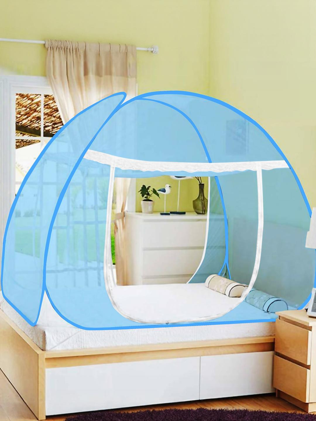NP-HVRD Polyster Fabric Blue & White King Size Tent Mosquito Net