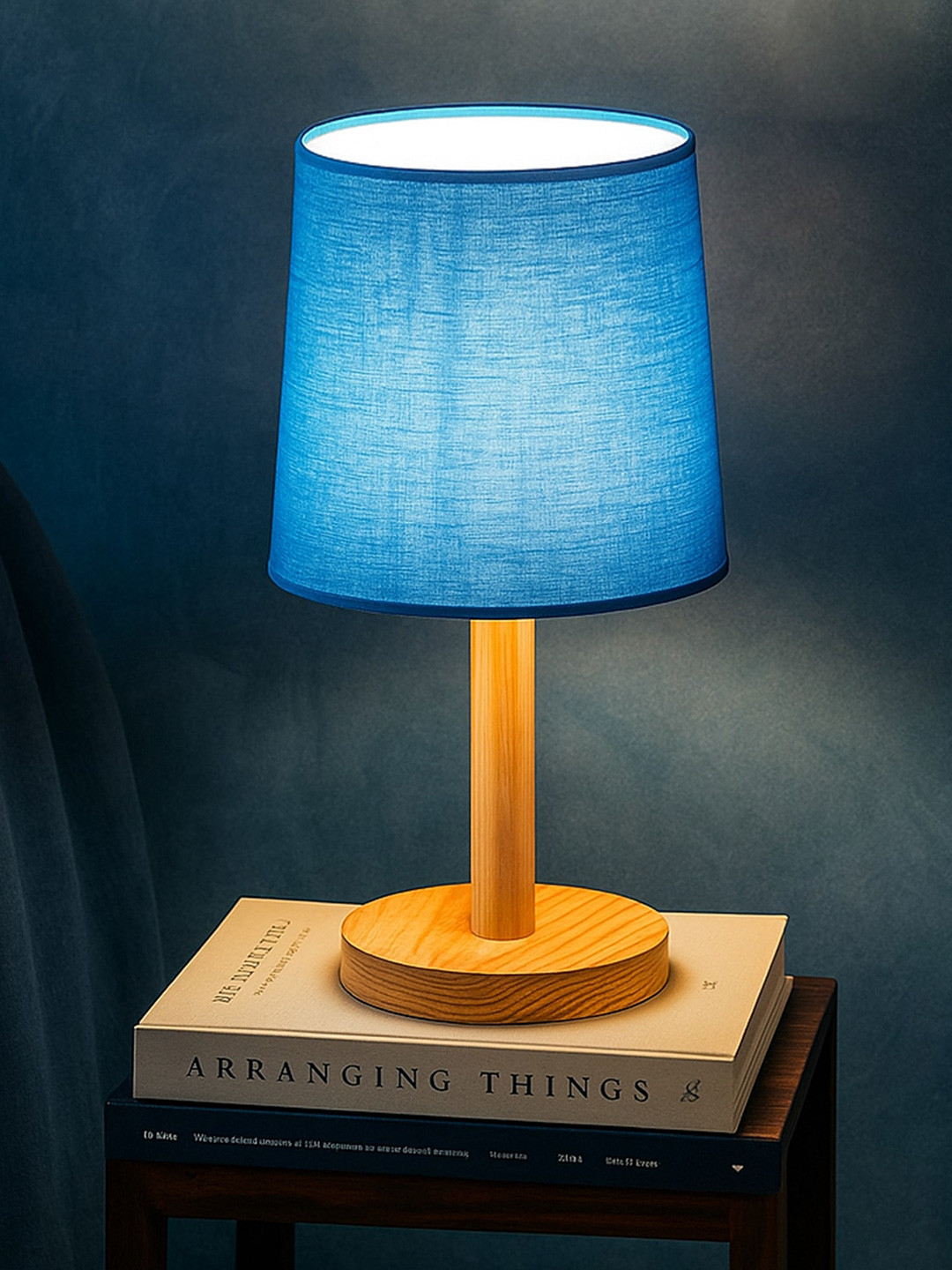 Homesake Turquoise Blue Contemporary Wooden Frustum Shade Table Lamp