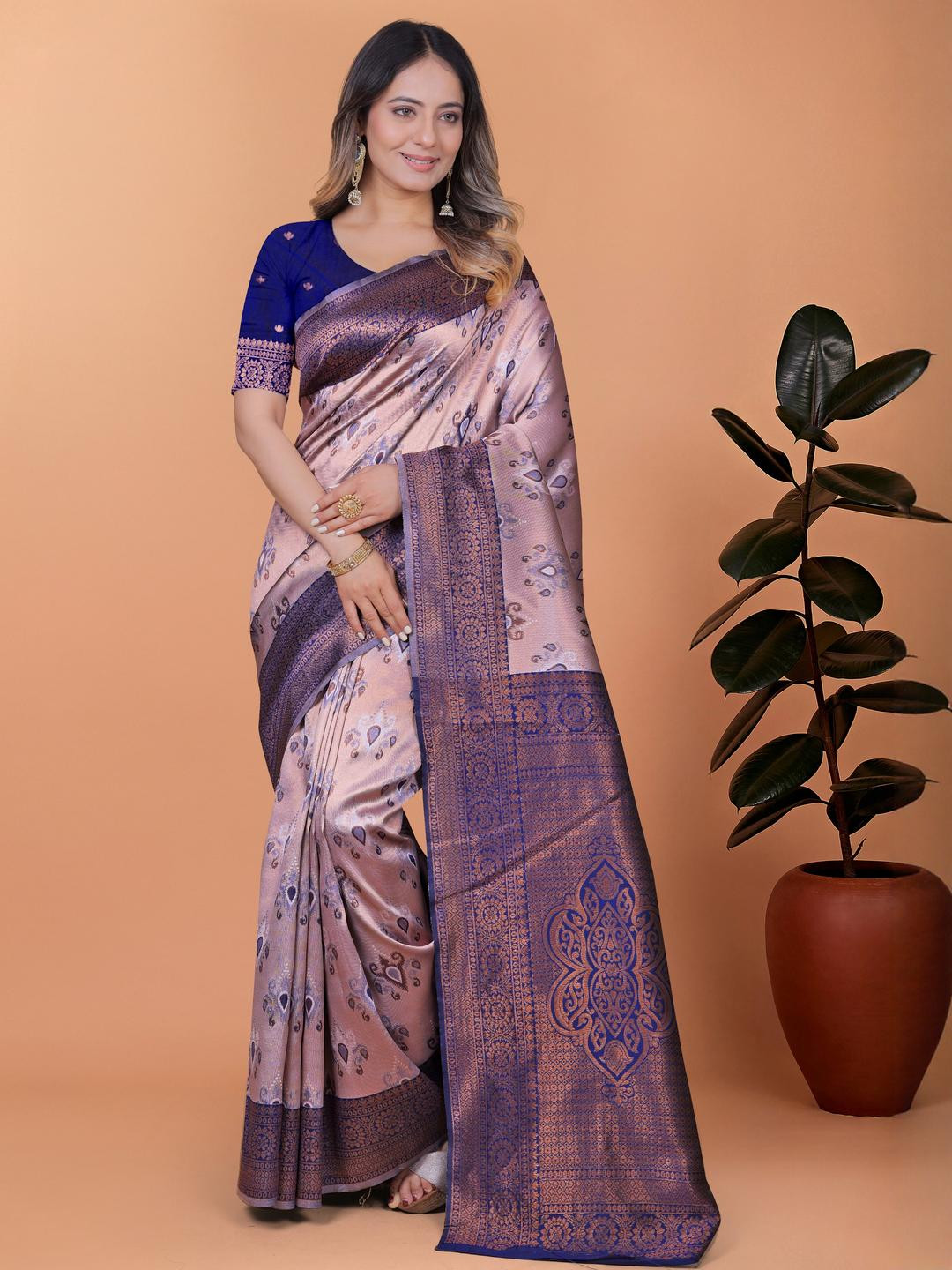 DIVASTRI Women Purple Banarsi Woven Design Silk Blend Saree