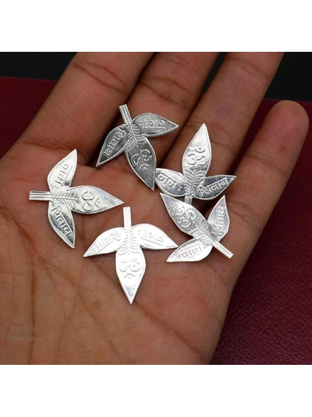 ASTRO-D Pack Of 5 Pure Silver Belpatra Leaves Pooja Essential