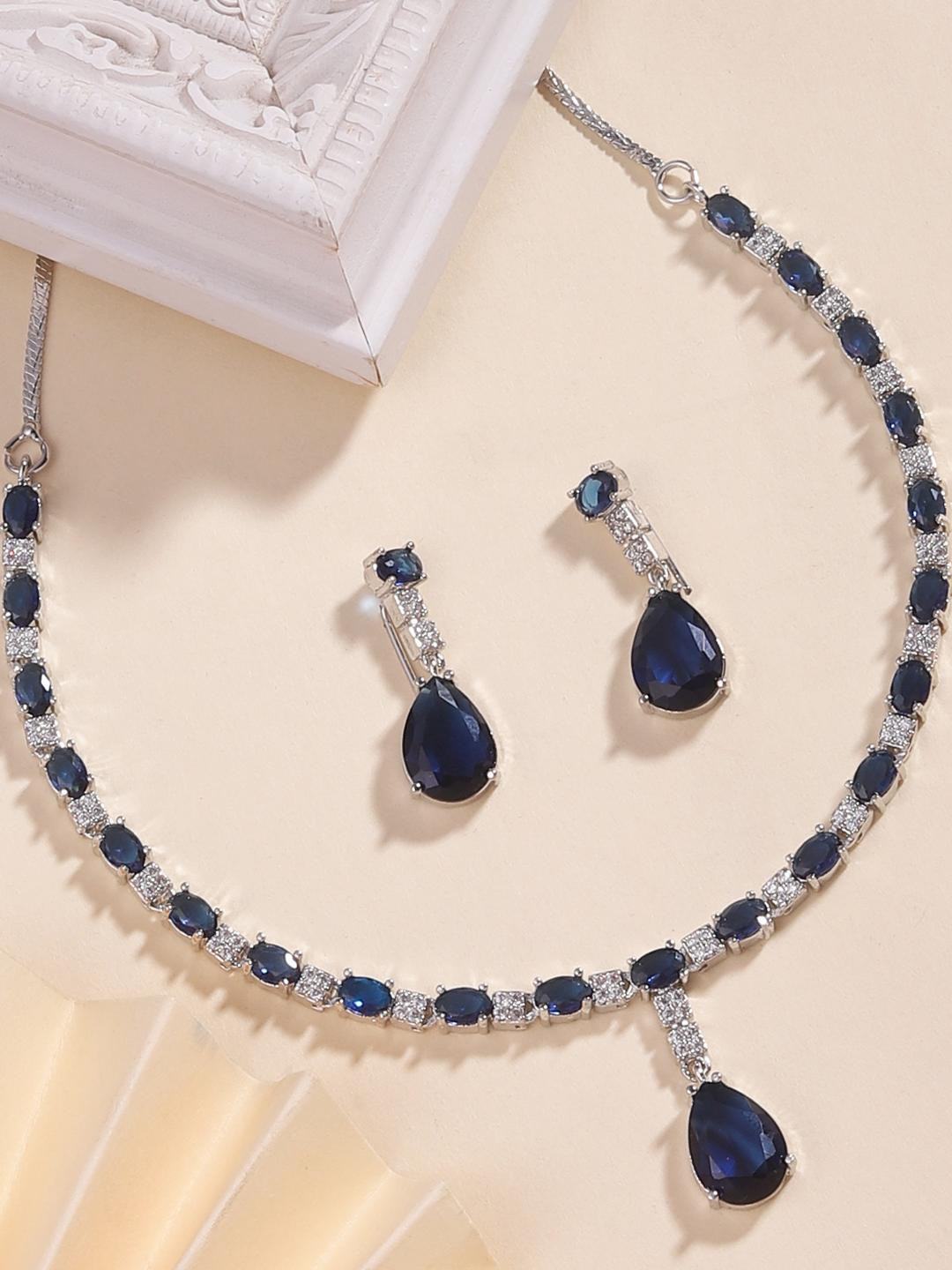 Bhagya Lakshmi Women Blue Zircon Necklace with Earrings Set