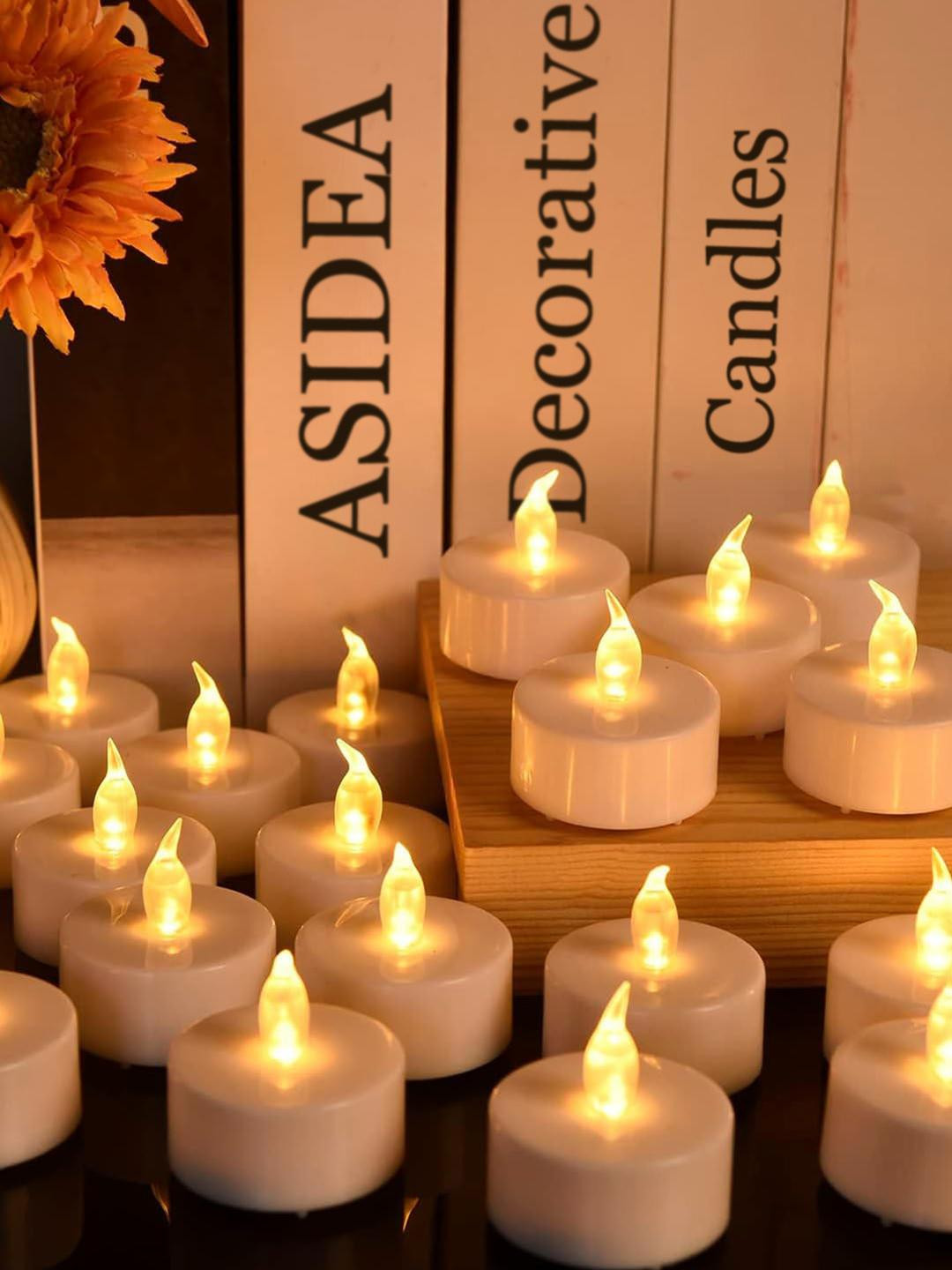 ASIDEA 12 pieces Gold-Toned LED Tea Light Plastic Candle