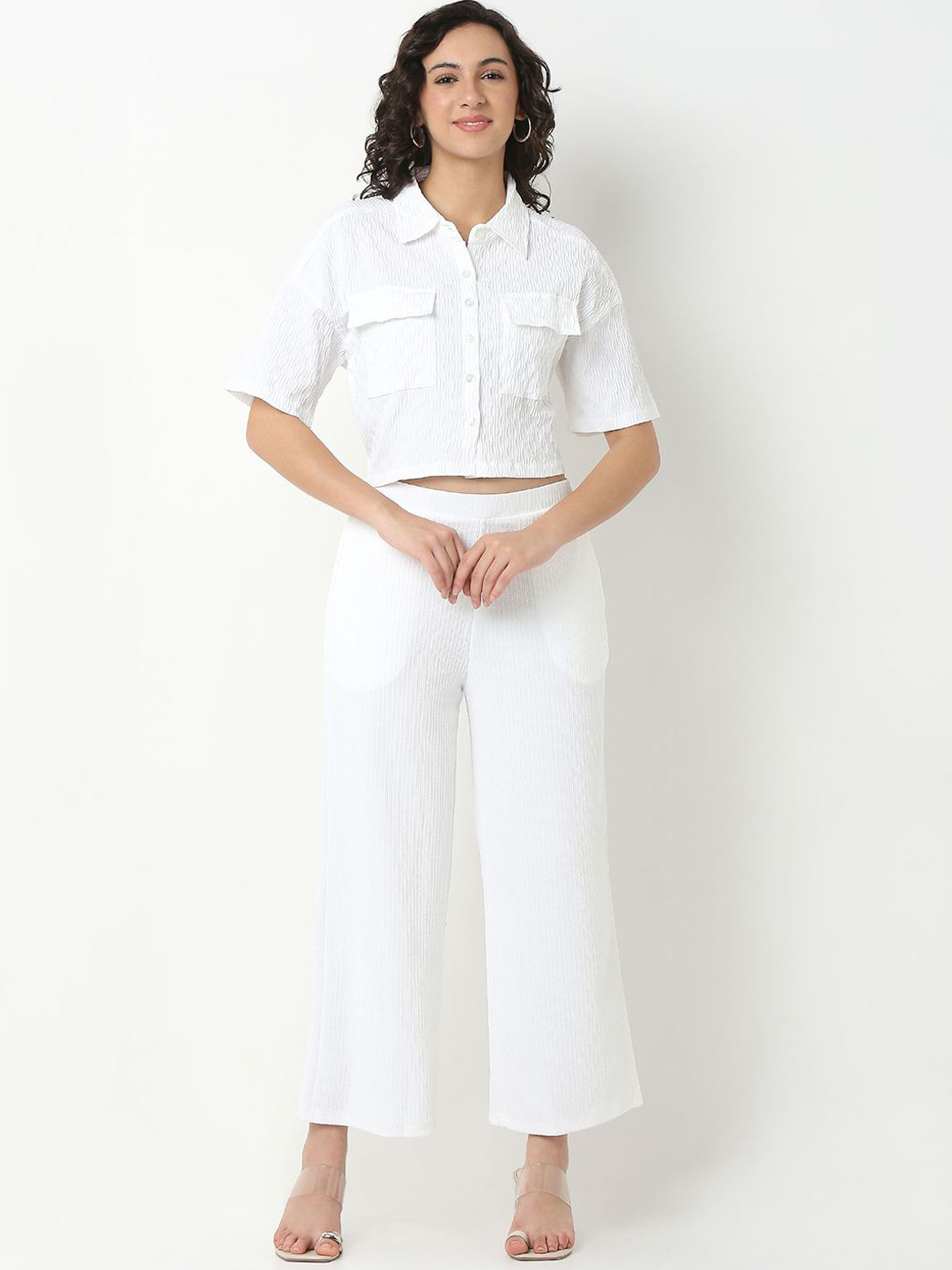 Smarty Pants Self Design Shirt Collar Neck Shirt With Trousers Co-Ords