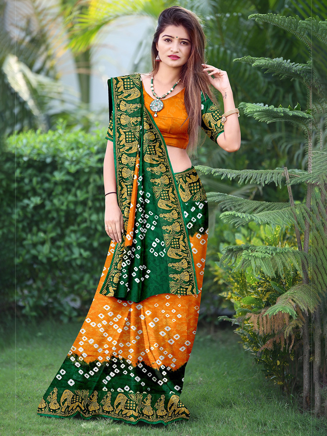 JERAVI Enterprise Bandhani Printed With Woven Design Bandhani Saree