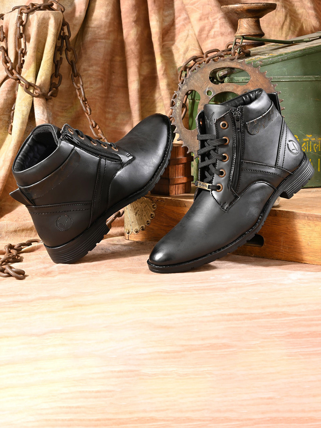 Vellinto ORION Men Leather Lace-Ups Block Heeled Regular Boots