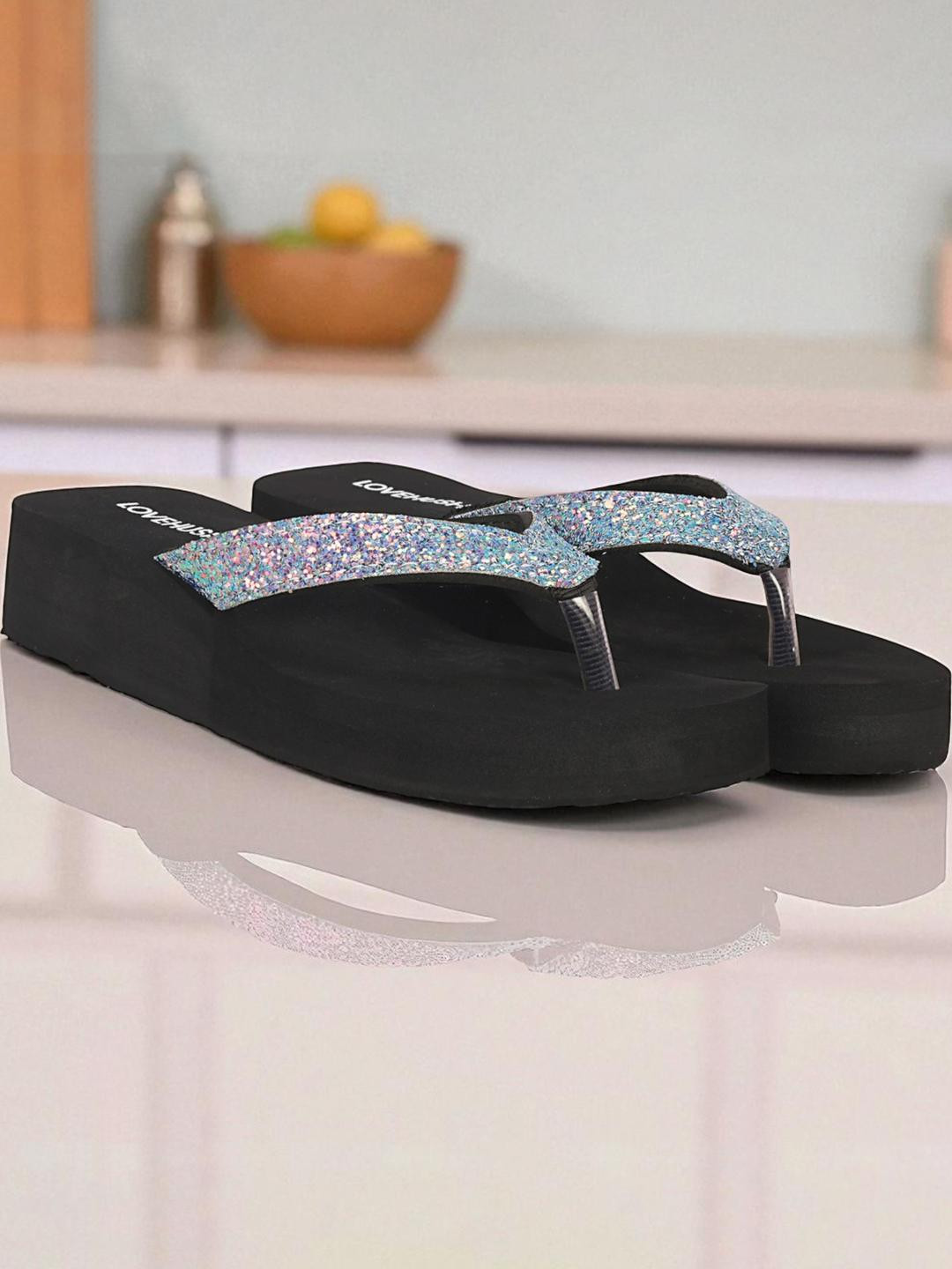 LOVEHUSH Women Black Printed Stirps Mid Top Canvas Wedges