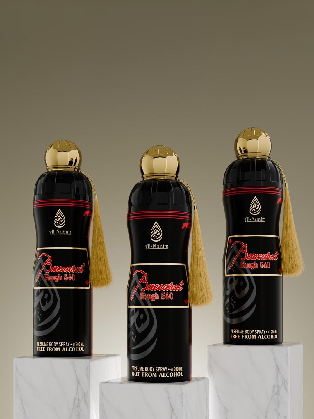 Al-Nuaim Set Of 3 Baccarat Long Lasting Alcohol Free Perfume Body Spray - 200ml Each