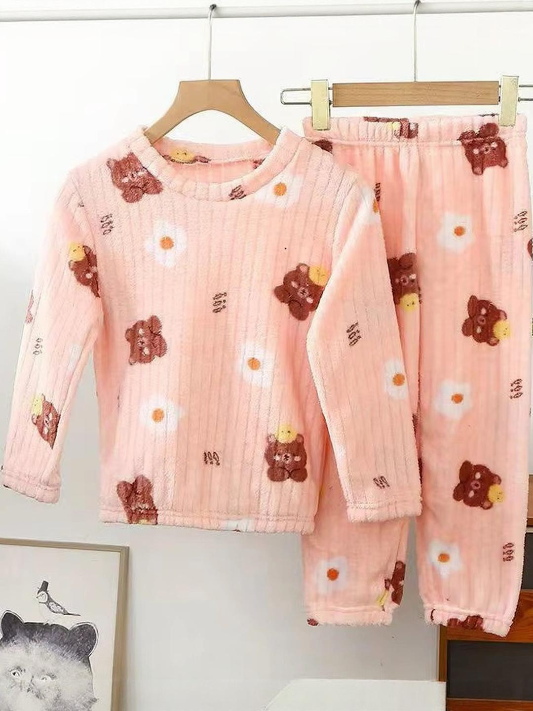 FITIN OUTFIT Girls Peach Wool Blend Solid Clothing Set