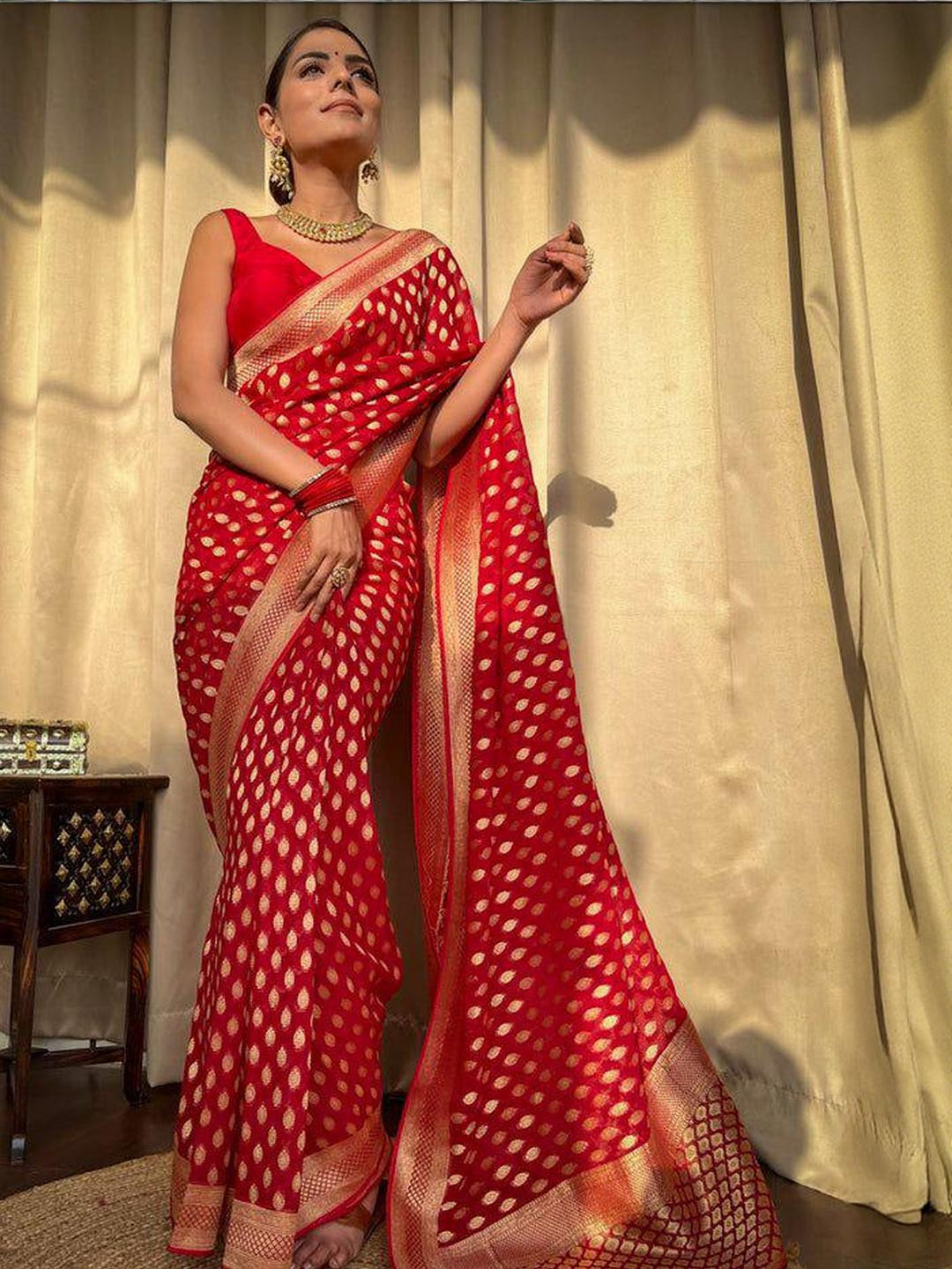 Sita Red Silk Blend Woven Design Sarees