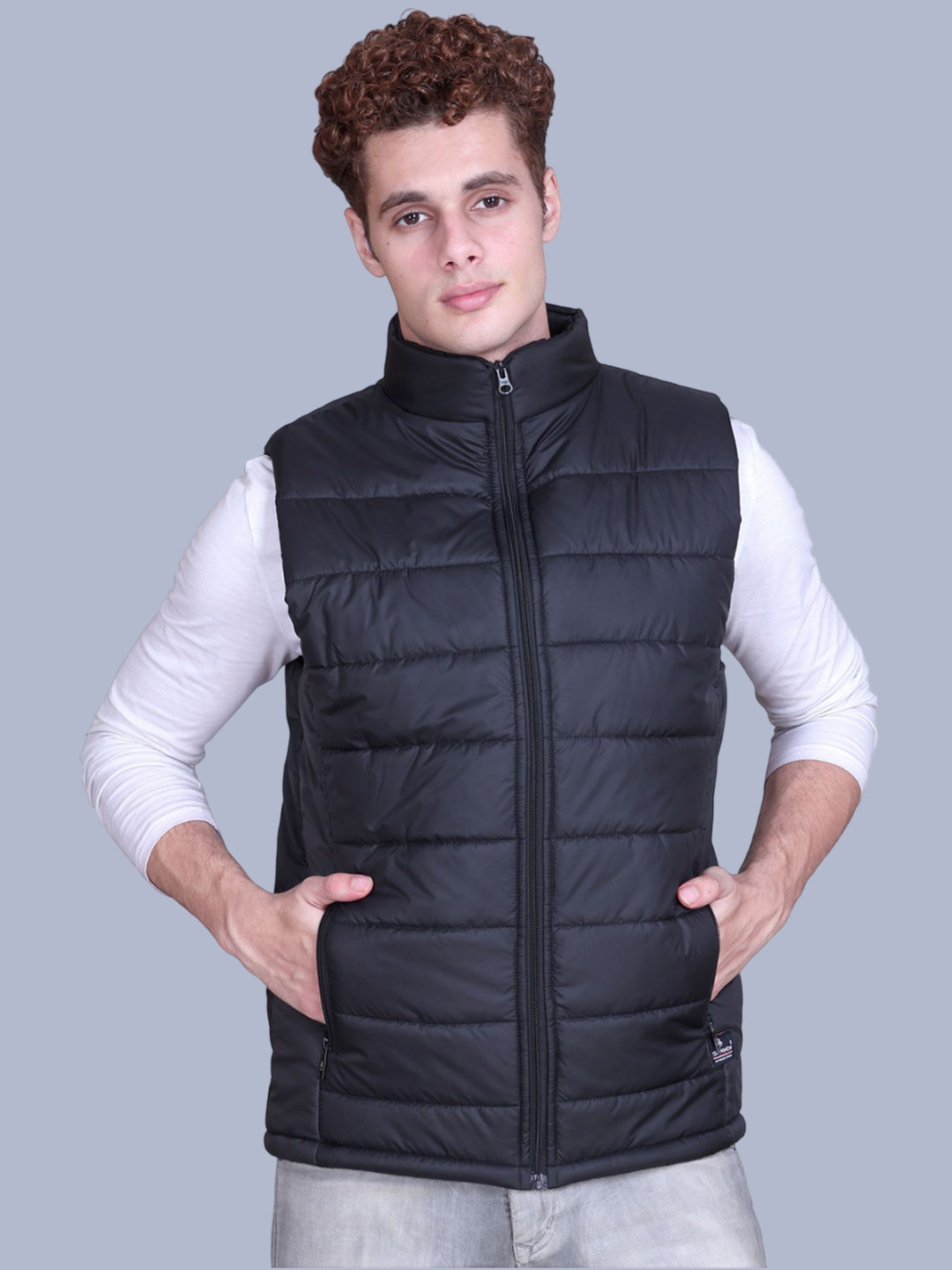 SANHOK Men Mock Collar Solid Lightweight Gele Jacket