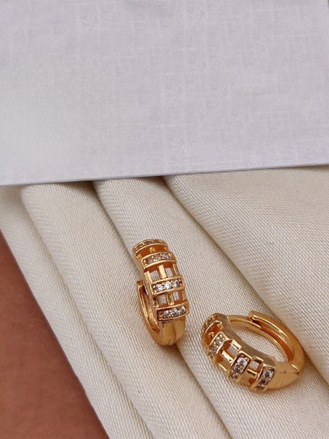 PARTIZ Gold Plated Cubic Zirconia Studded Circular Shaped Hoop Earrings