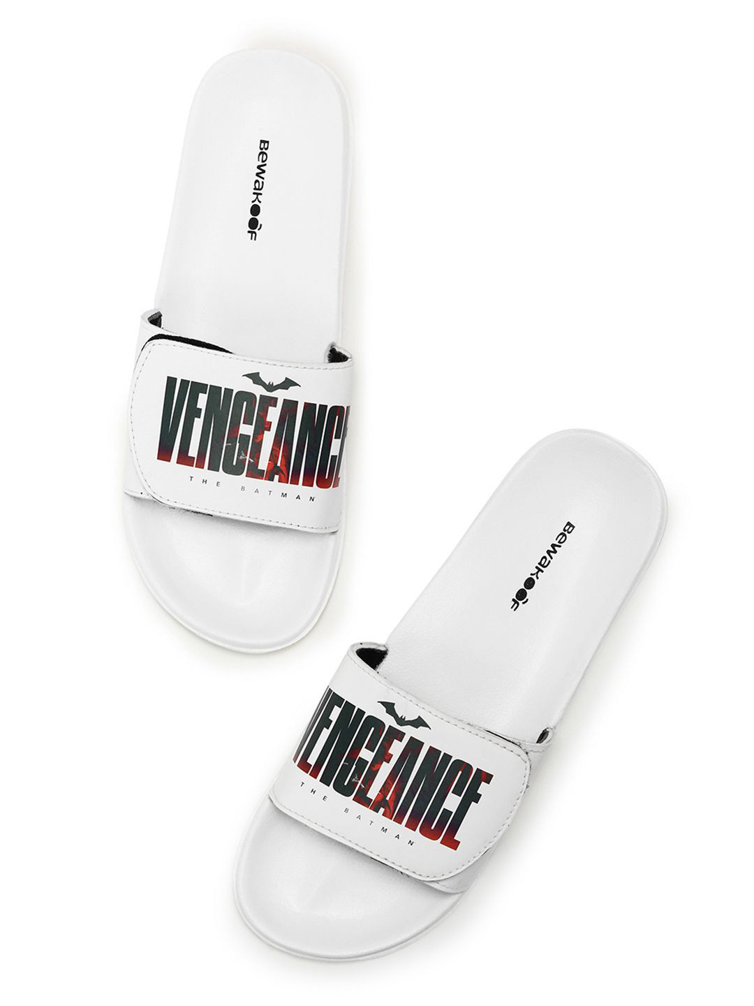 Bewakoof OFFICIAL MARVEL MERCHANDISE Men's White Vengeance Printed Velcro Sliders