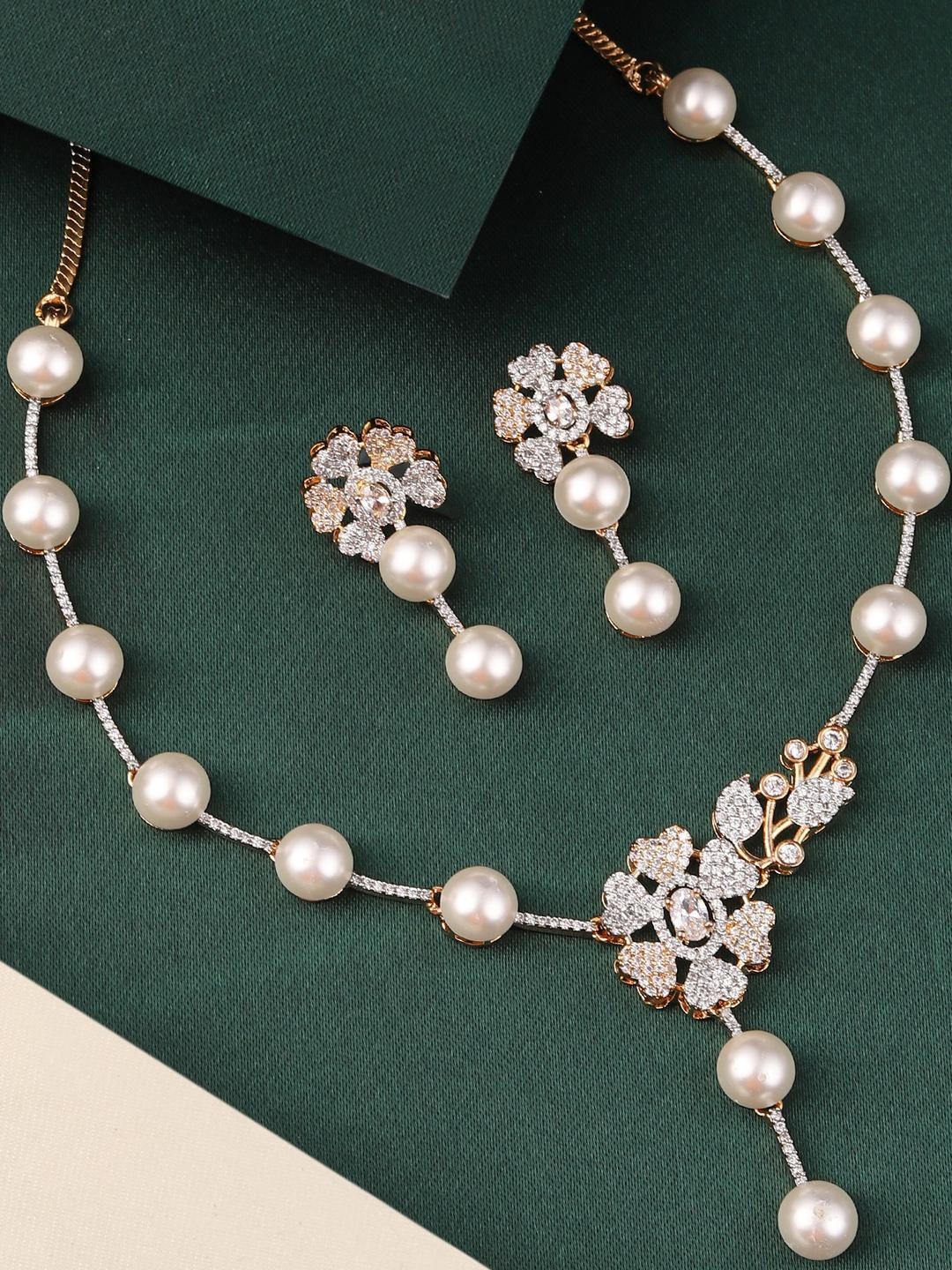 Bhagya Lakshmi Women American Diamond Stone Necklace with Earrings