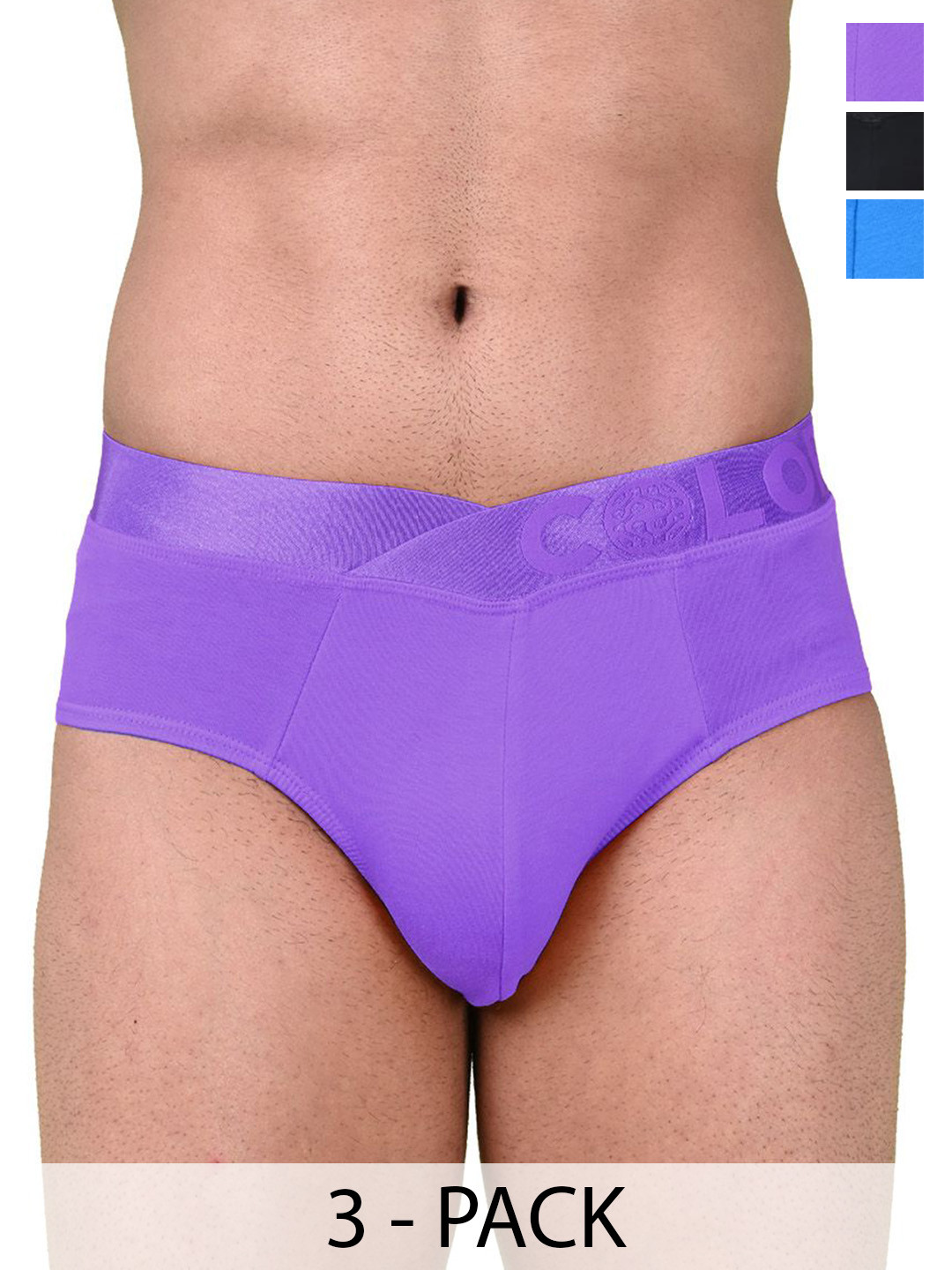 COLORS by Rupa Frontline Pack Of 3 Mid-Rise Basic Briefs 1002-B-DBL-Prpl-B-DBL-Prpl