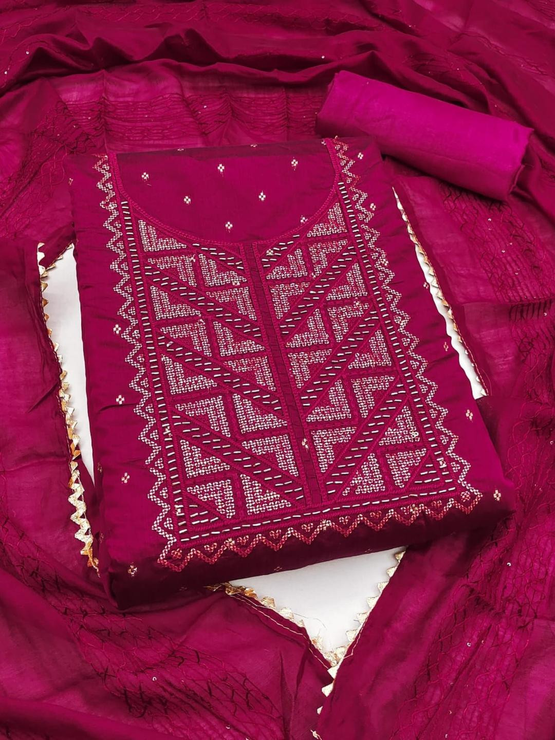 KALINI Women Pink Embroidered Geometric Dress Material