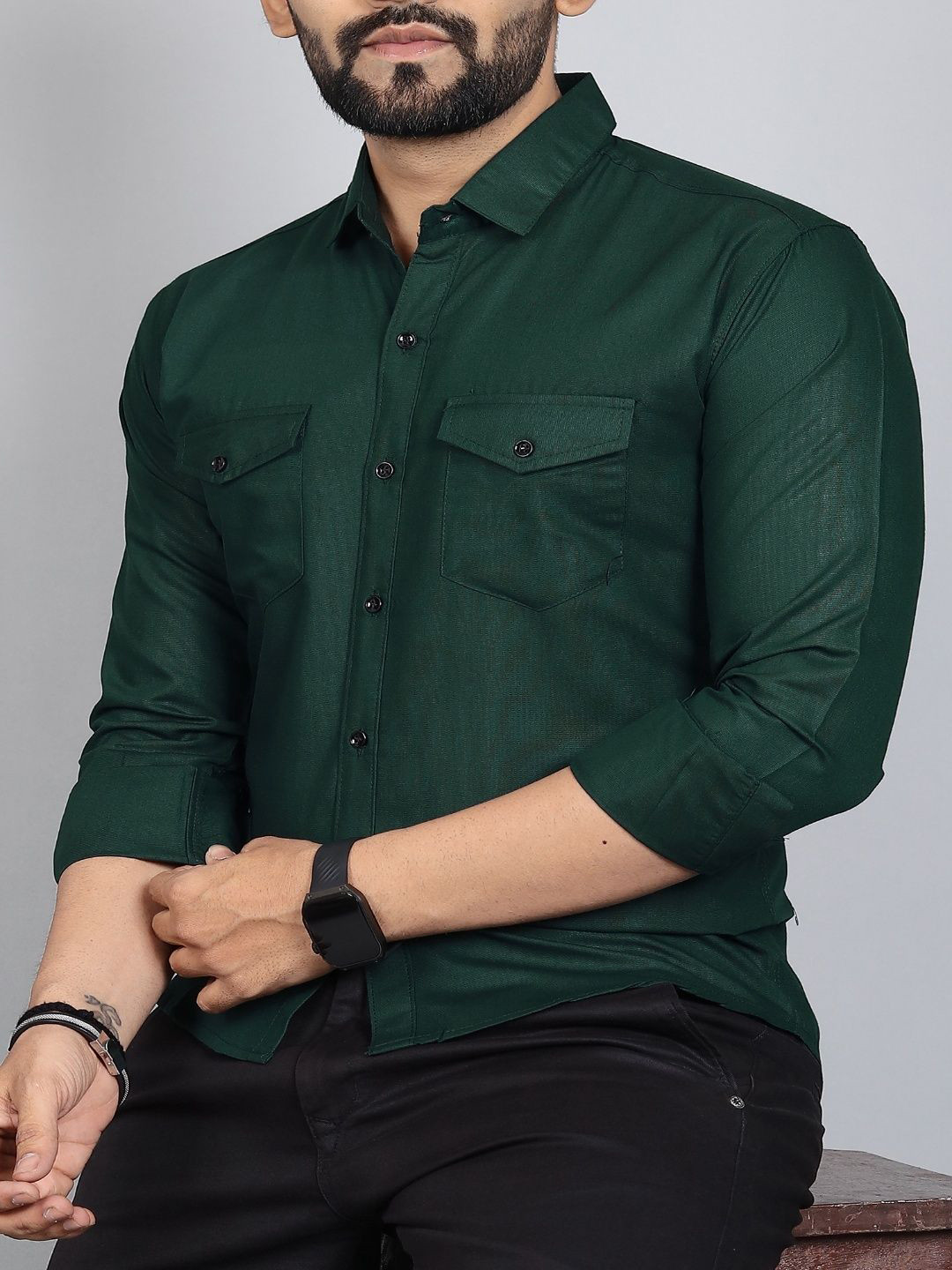 QLONZ STORE Spread Collar Cotton Regular Fit Shirt