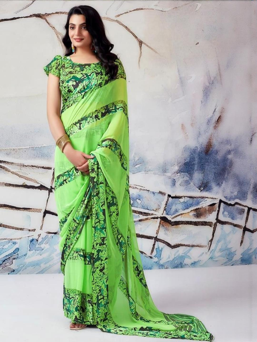 GHAN SALS Abstract Printed Pure Georgette Saree