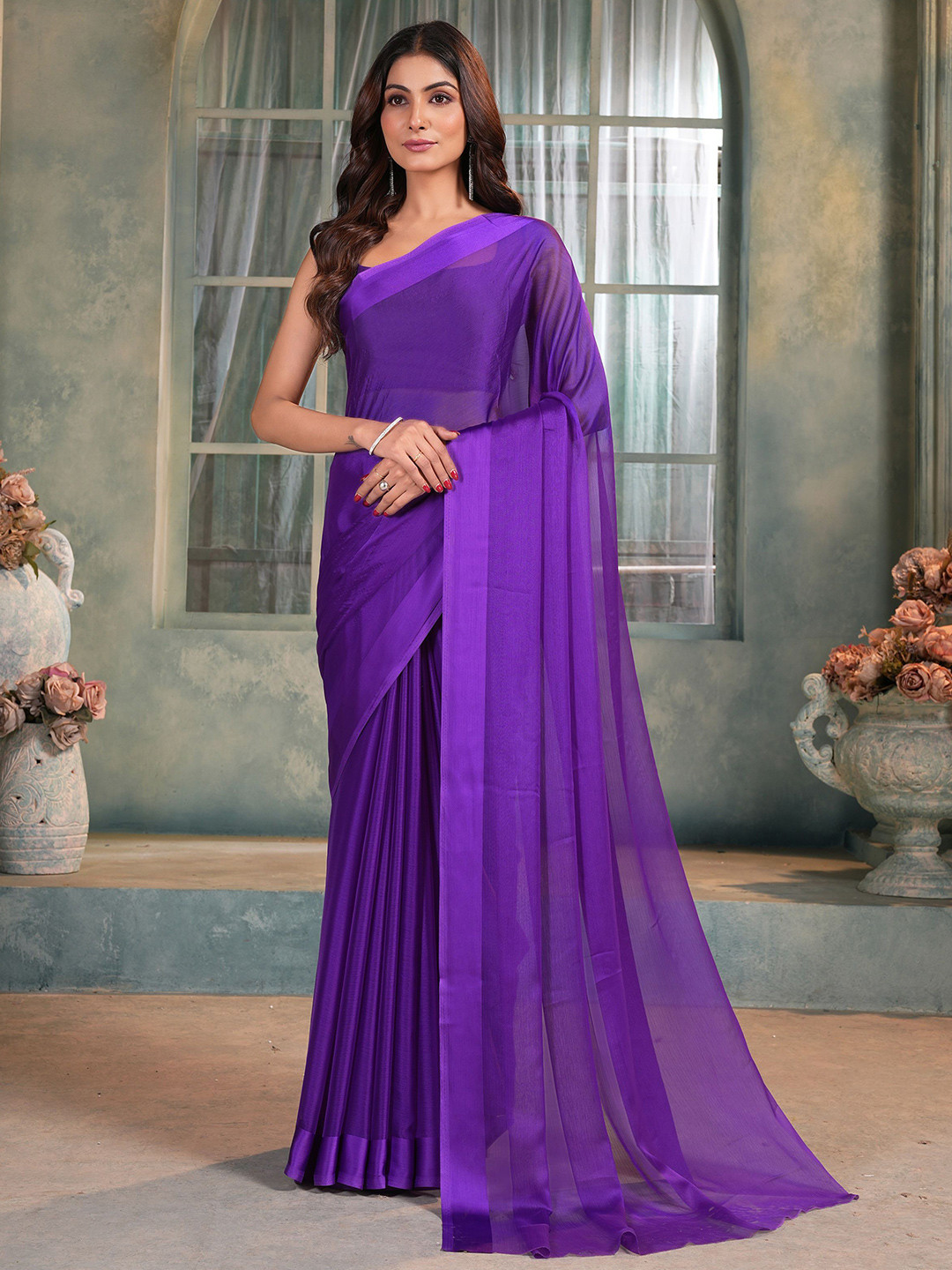 Garden Vareli Solid Lightweight Pure Chiffon Saree