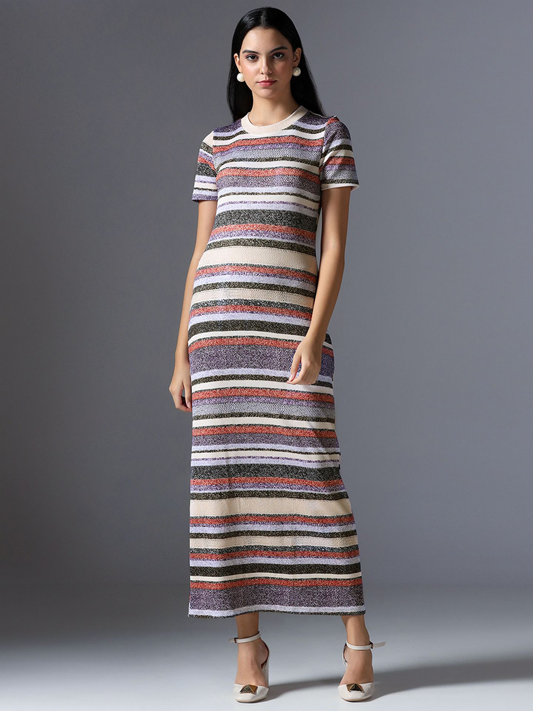 Selvia Edge Women Horizontal Striped Bodycon Maxi Dress