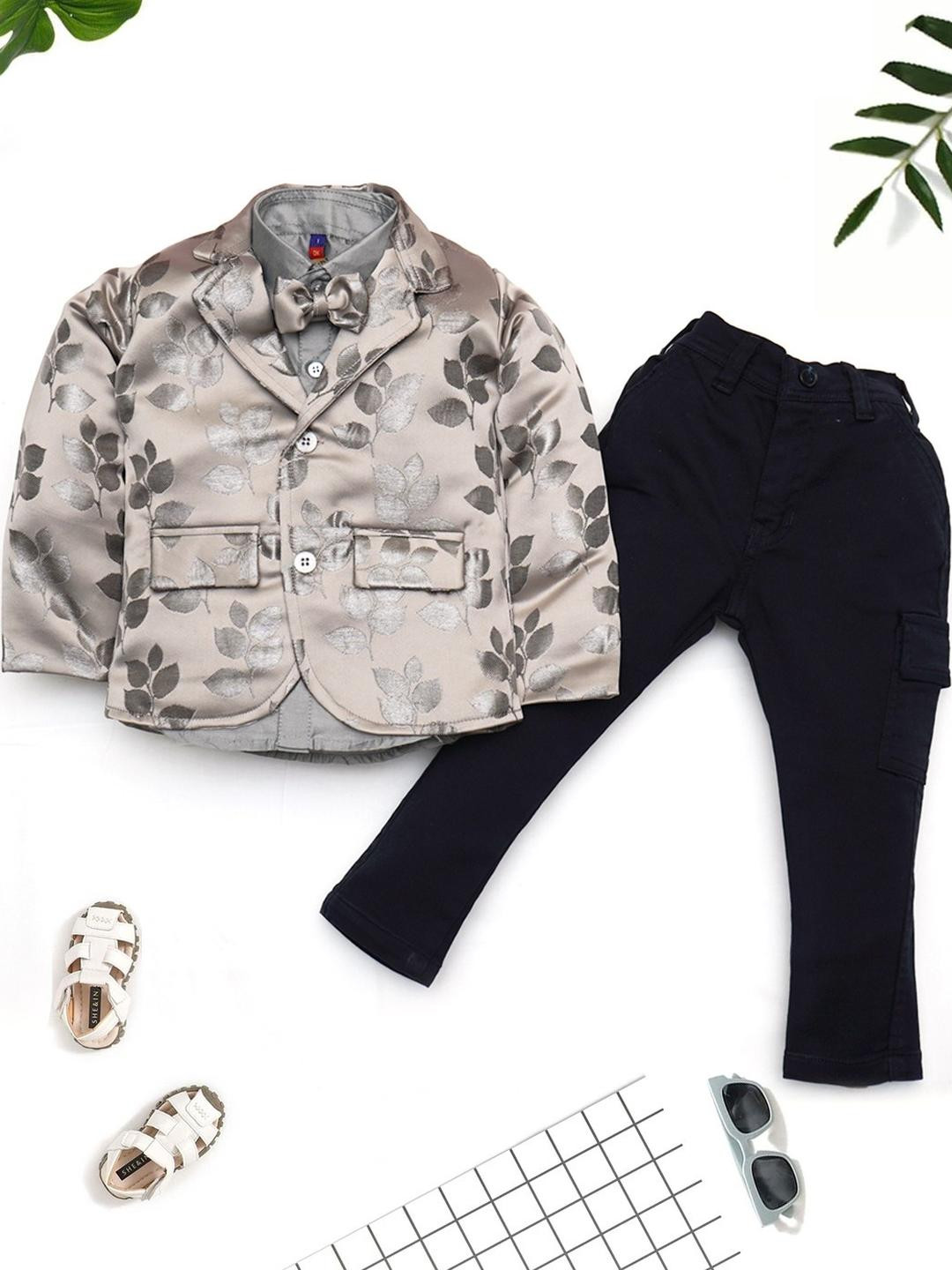 YK Boys Silver Nylon  Clothing Set