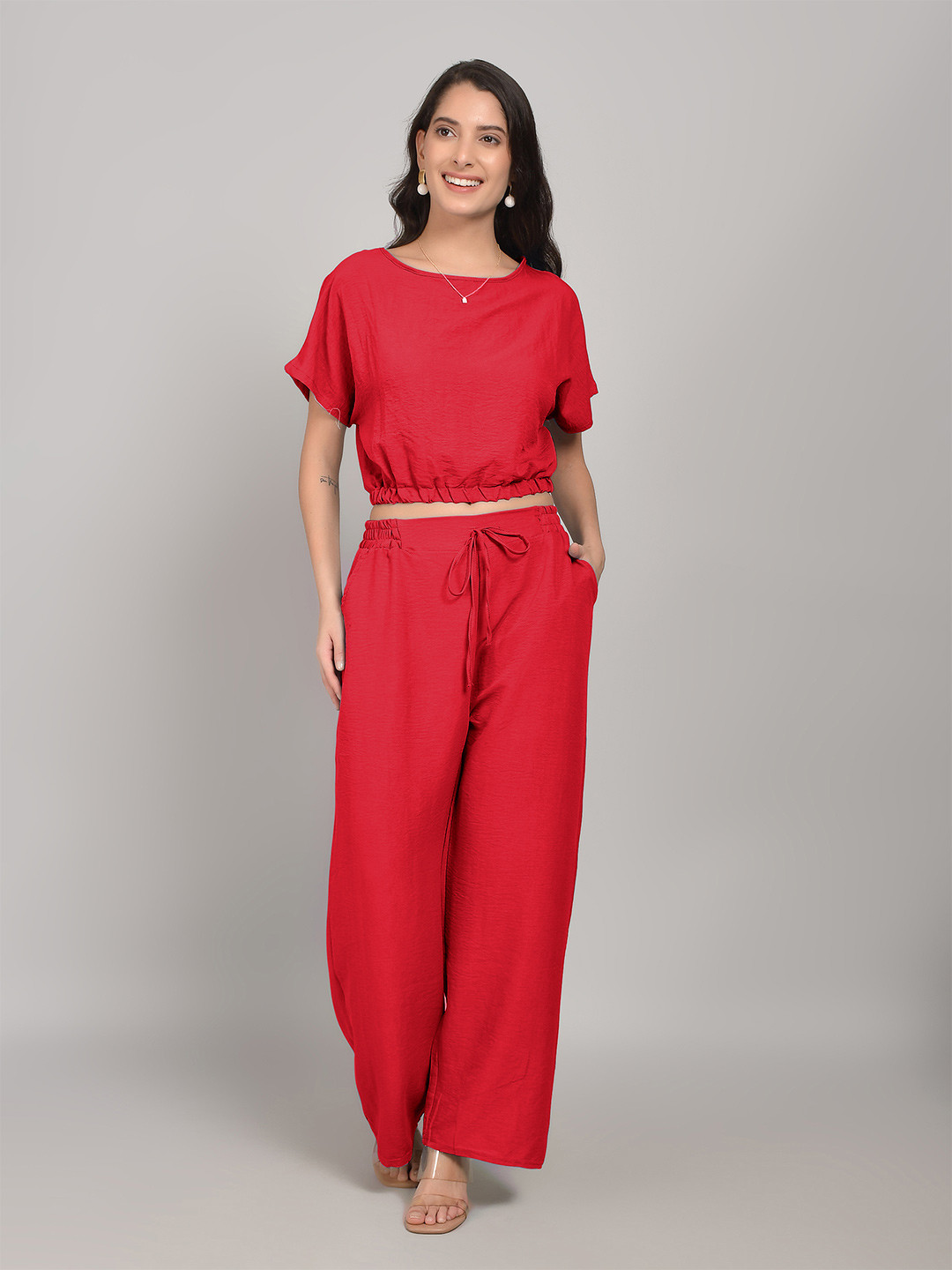 Stem Rope Women Red Cotton Blend Co-Ords