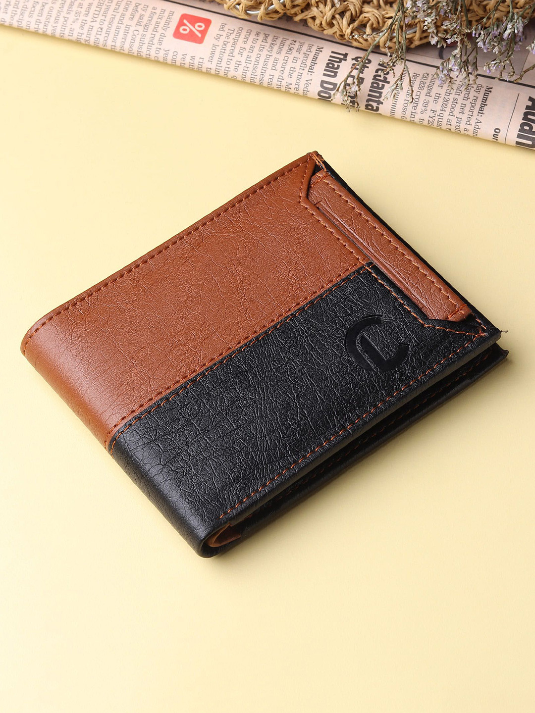 CRAFT LINE Men Colourblocked Cut Work PU Two Fold Wallet