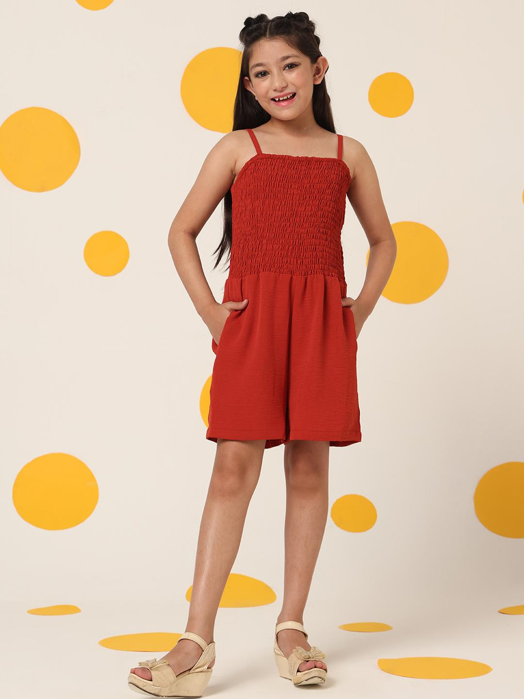 Cherry & Jerry Girls Shoulder Straps Smocking Jumpsuit