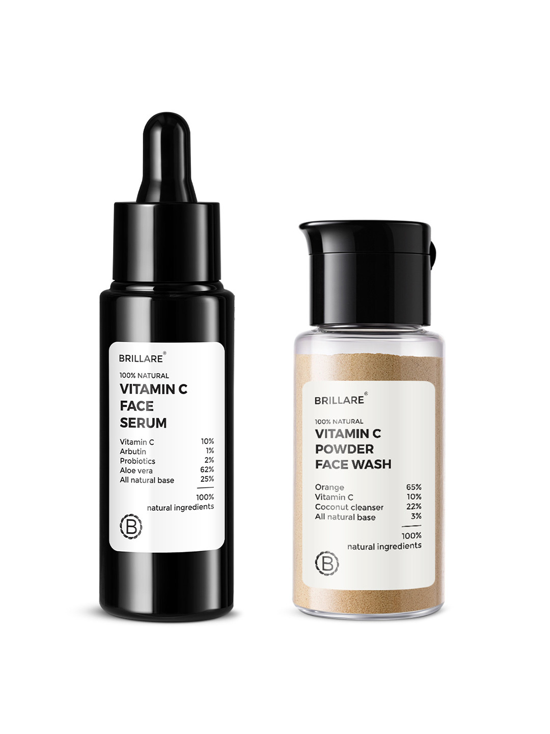 BRILLARE Vitamin C Skin Care Duo - Face Serum 30ml + Powder Face Wash 15g