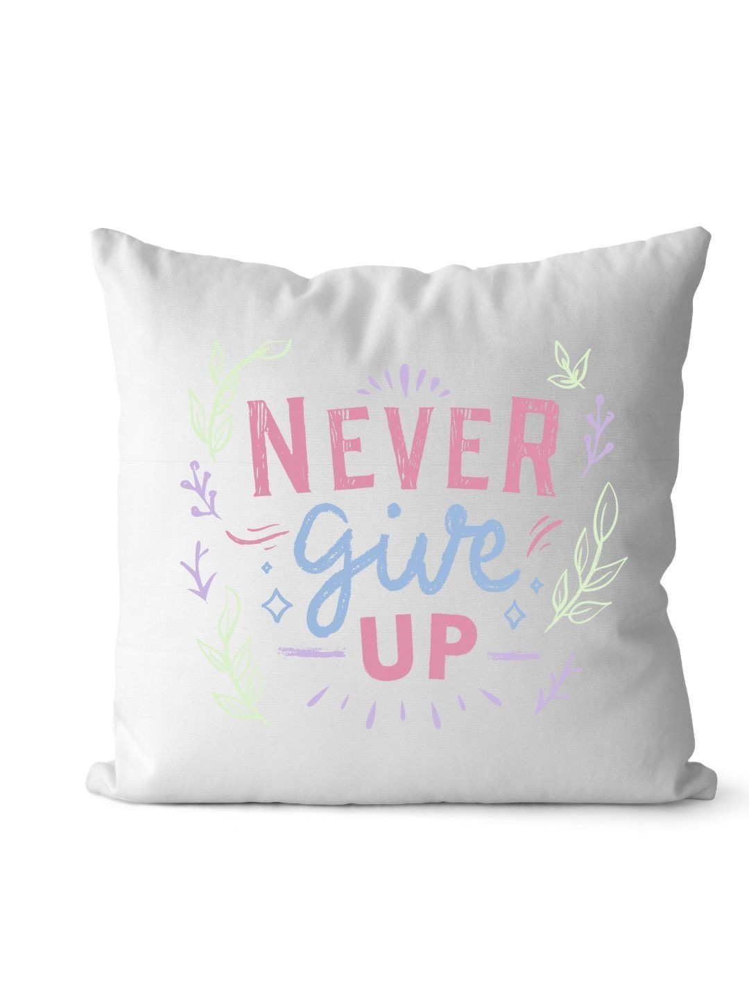 Loops n knots White & Pink Never Give Up Printed Pre-Filled Cushion