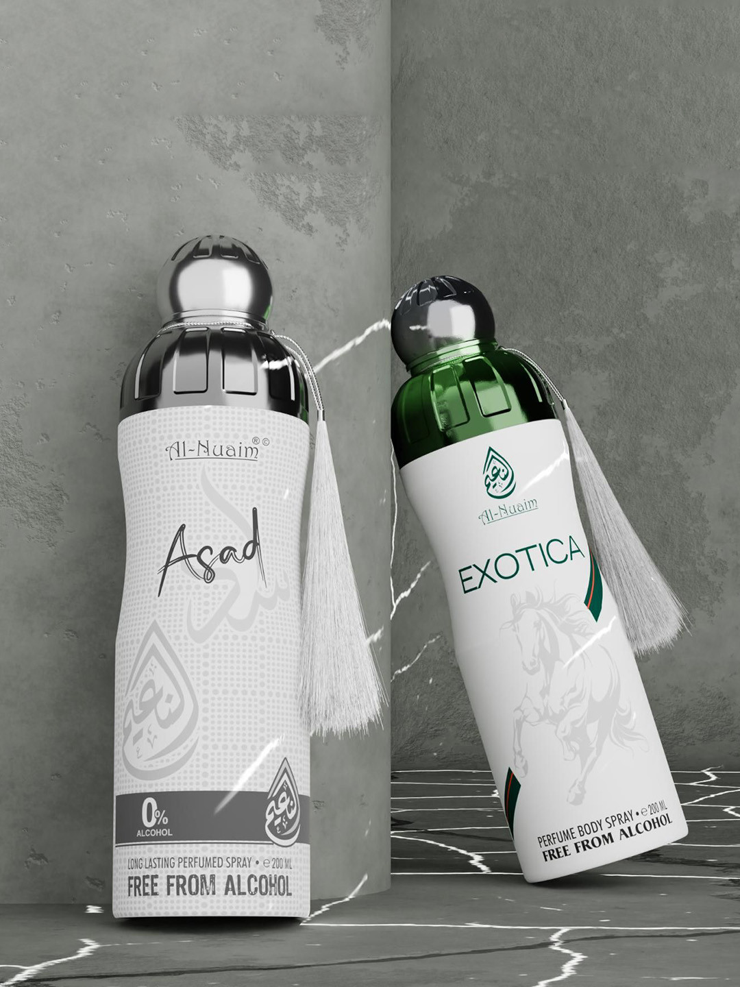 Al-Nuaim Set Of 2 Long Lasting Alcohol Free Perfume Body Spray 200ml Each - Asad & Exotica