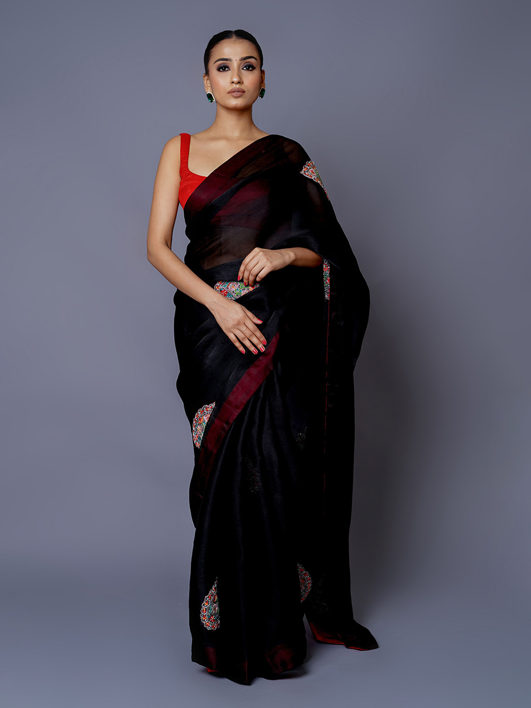 SANJ ADITYA Ethnic Motifs Embroidered Organza Saree