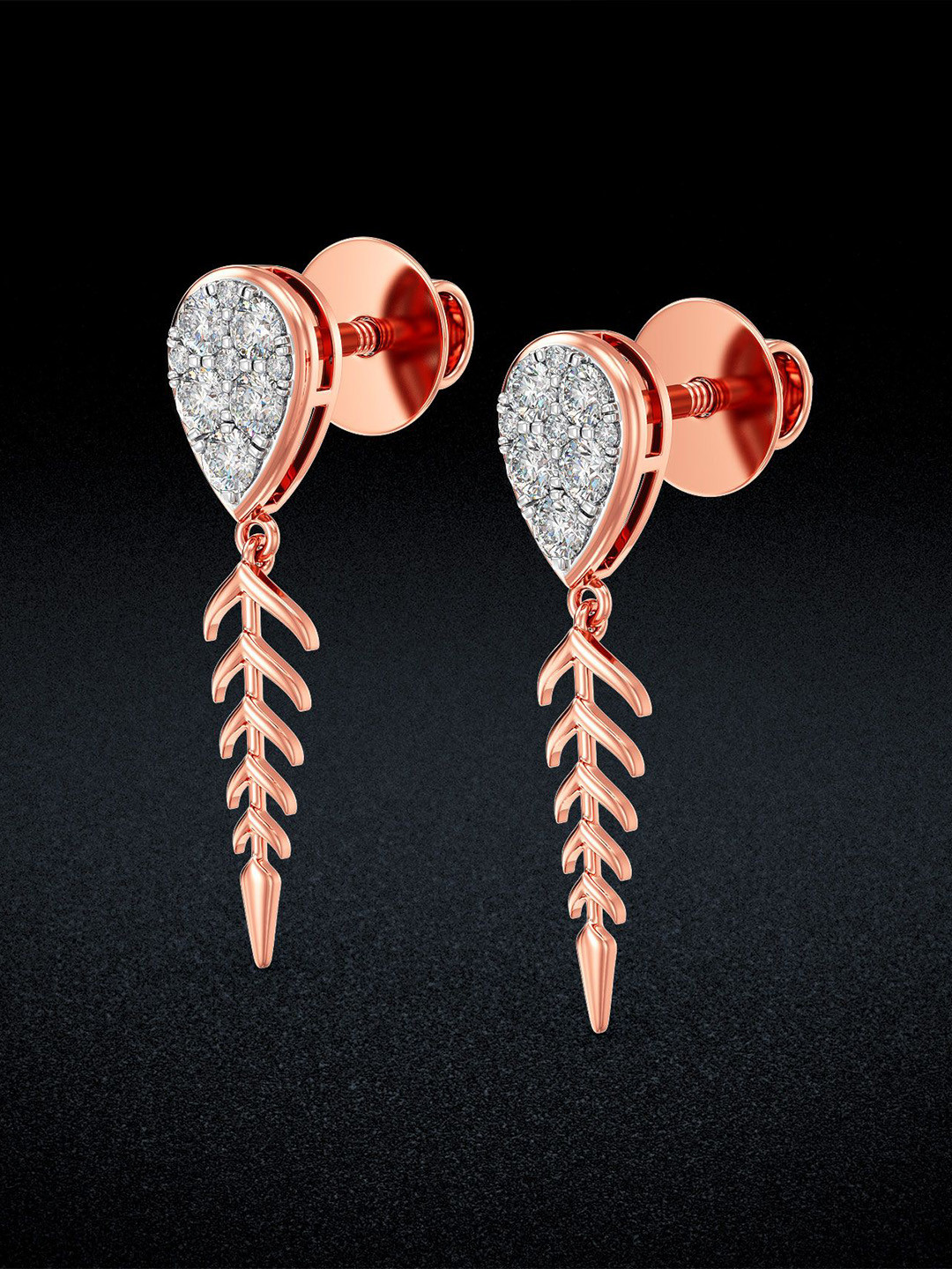 Joyalukkas 18Kt Rose Gold Leafy Dewdrop Drop Earrings Diamond -2.023 gms
