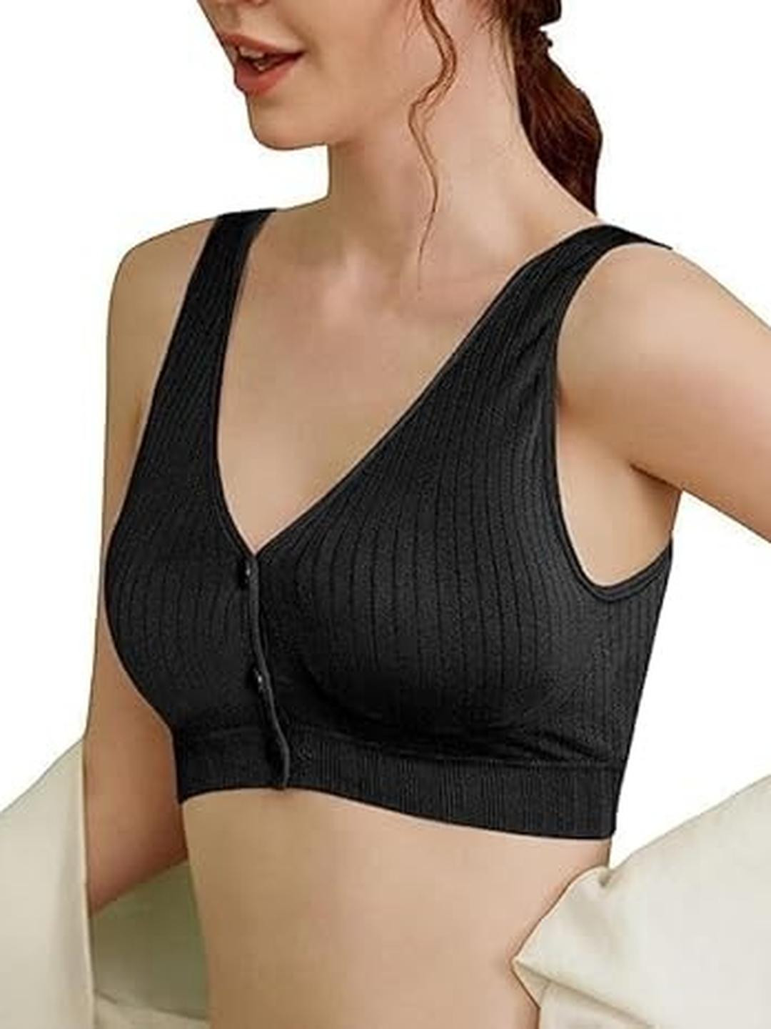Eleg & Stilance Women Black Maternity Feeding Lightly Padded Front-Open Nursing Cotton Bra
