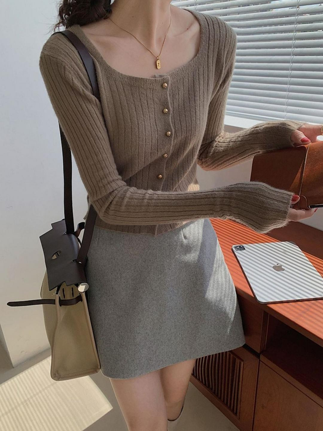 DressBerry Women Brown Cardigan Sweaters