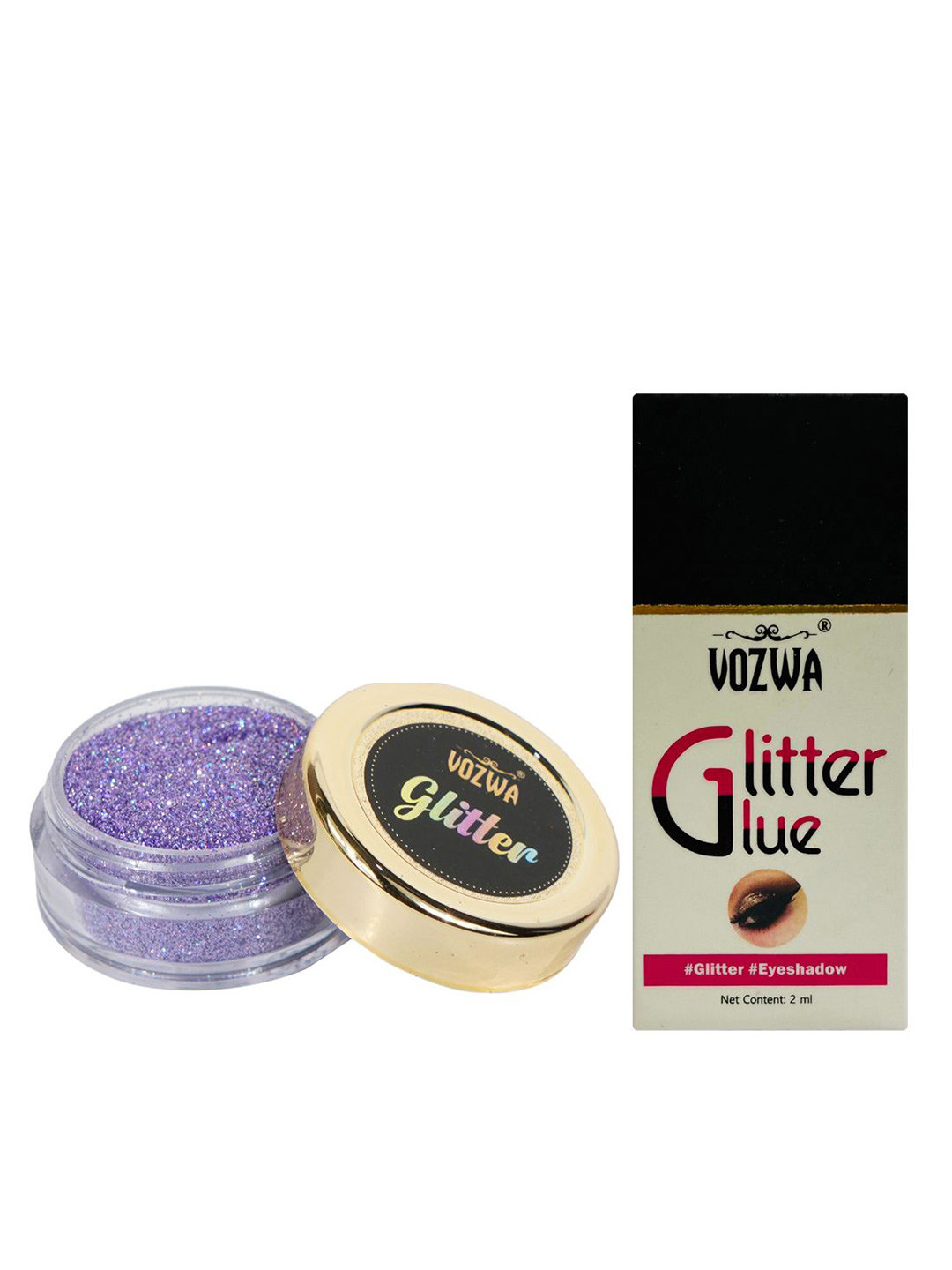 VOZWA Long Lasting Loose Glitter Eyeshadow With Glitter Glue - 6 g - Holographic Purple