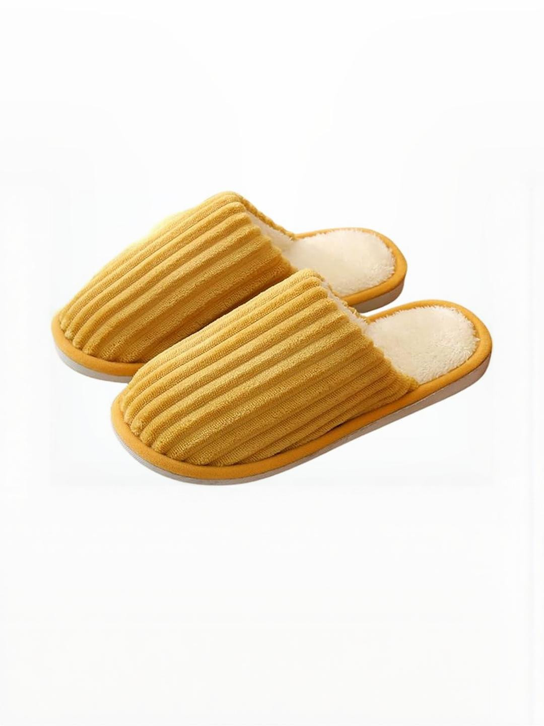THE DDS STORE Unisex Mustard Memory Foam Fluffy Slip-On Slippers