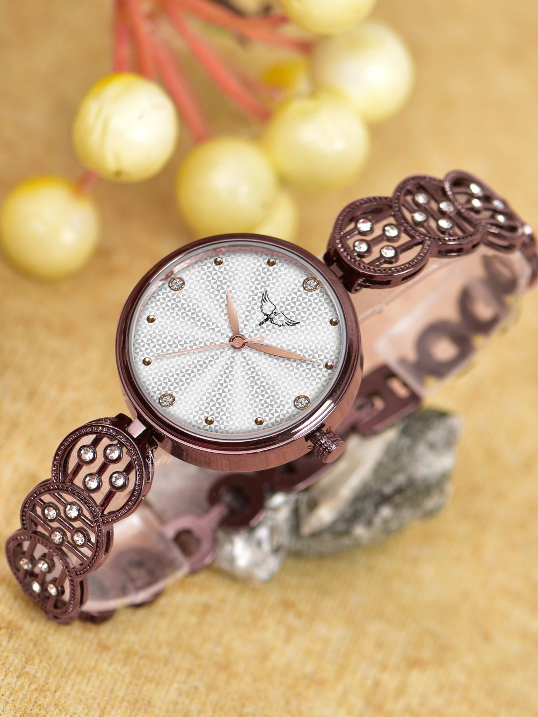 WHITE BIRD Women Brass Dial & Bracelet Style Straps Analogue Watch 6017 Brown D Silver