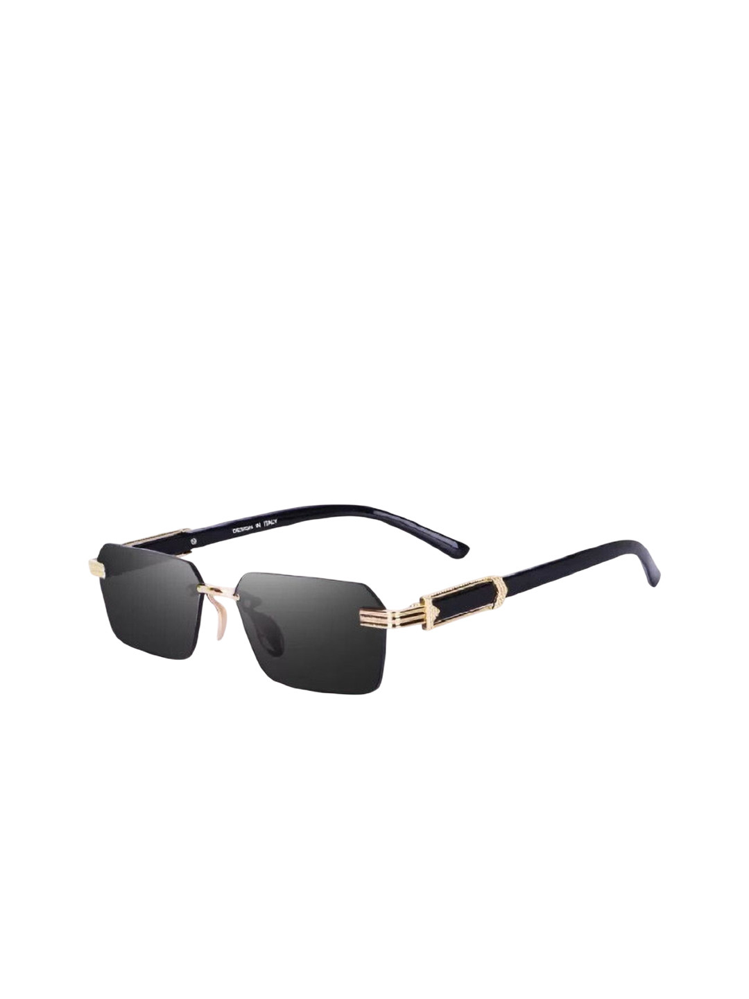 SPADEACES Unisex Rectangle Sunglasses with UV Protected Lens CLASSIC KARAN GOLD BLACK -01