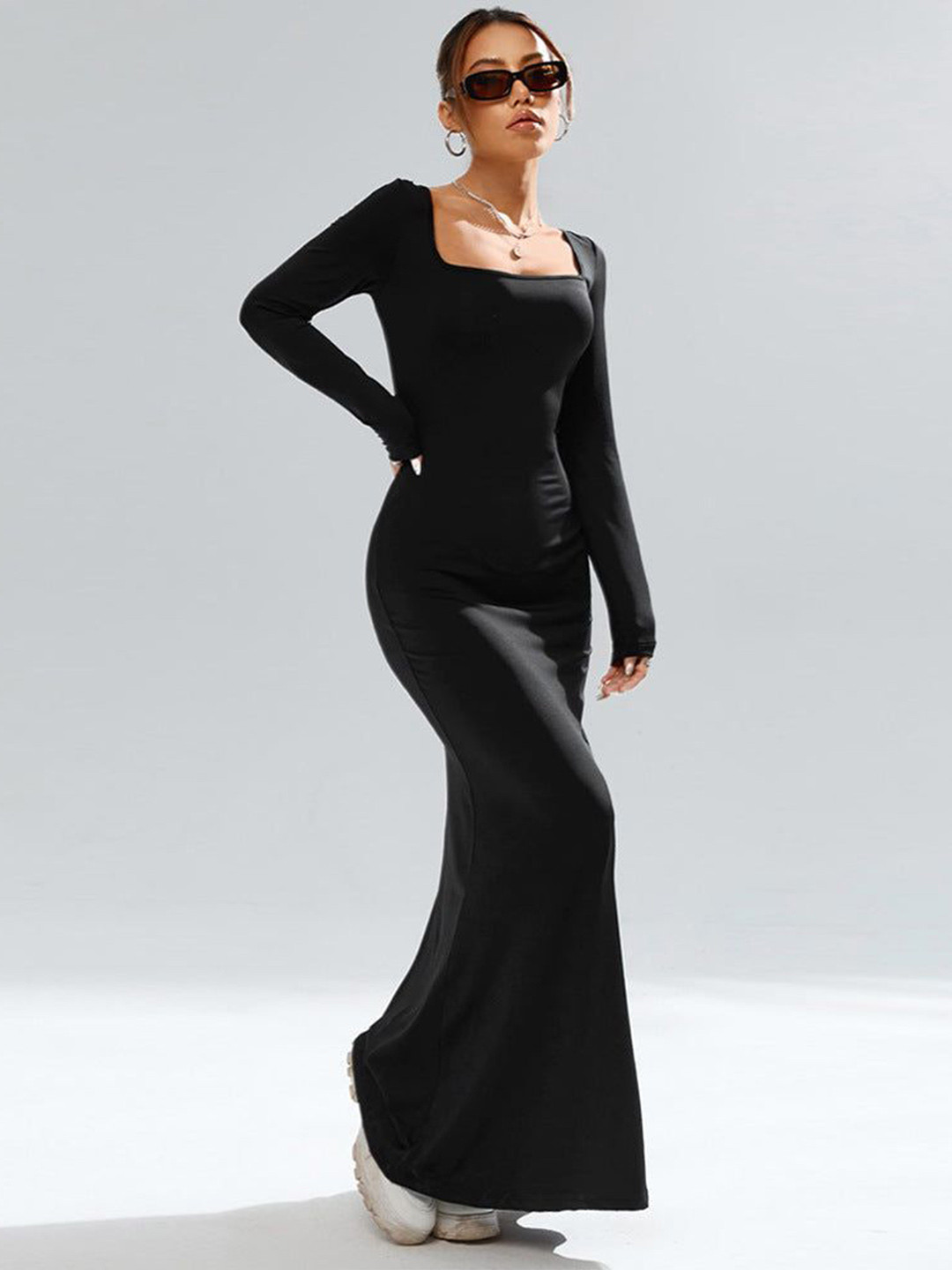 Outzidr Square Neck Fishtail Maxi Dress