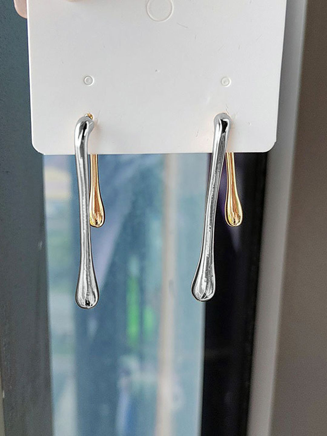 KRENOZ Rhodium-Plated Classic Dual Tone Classic Abstract Drop Earrings