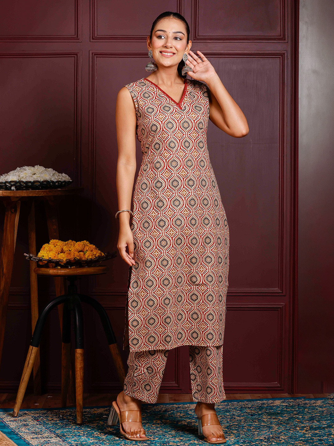 Rimeline Women Printed Regular Pure Cotton Kurta with Trousers