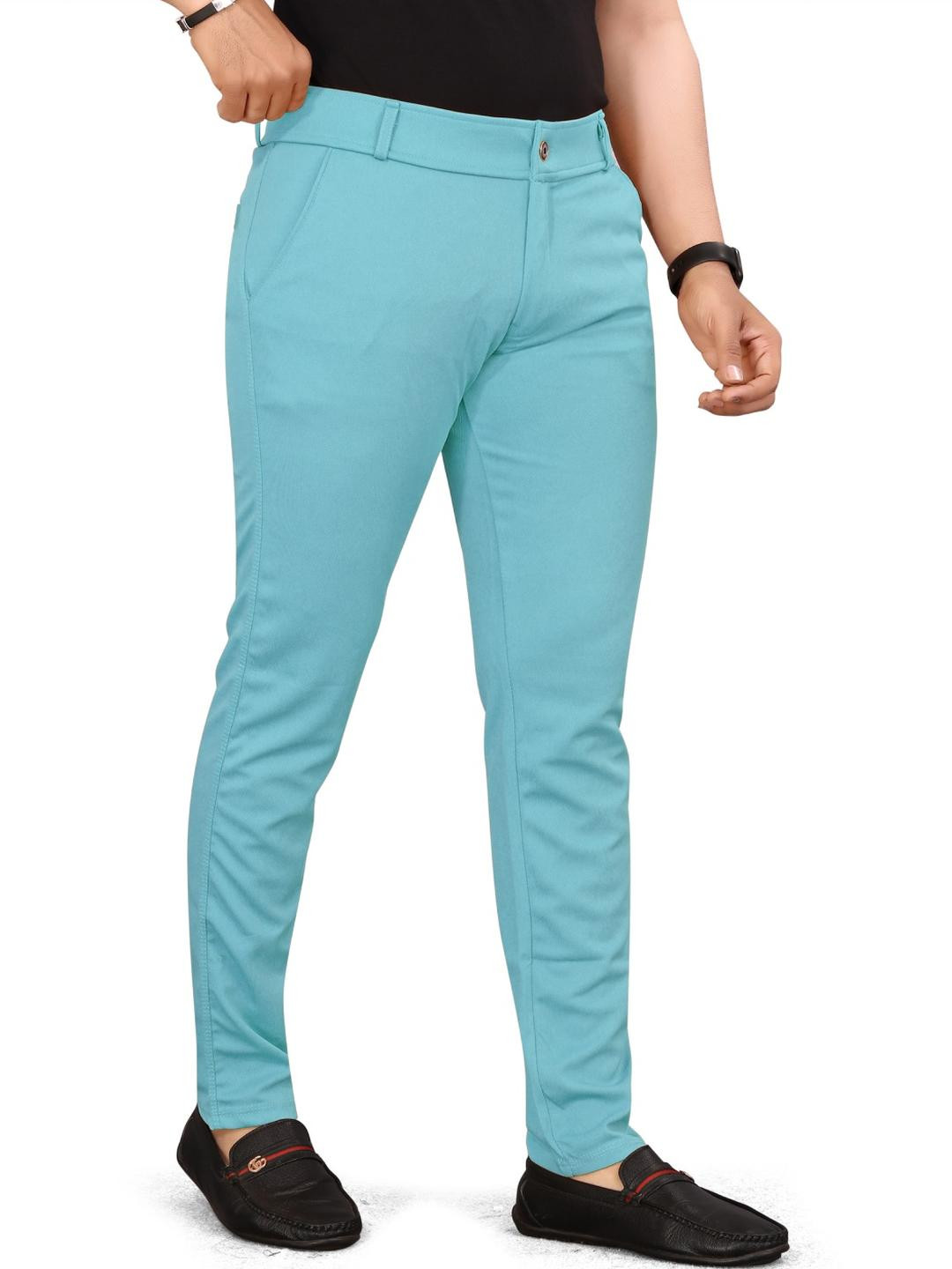 Alankrit Textiles Men Blue Solid  Polyester Comfort Trousers