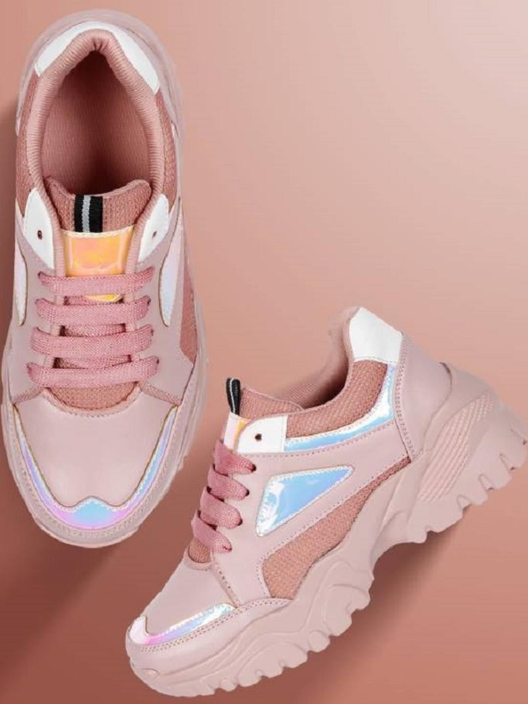 Shozie Women Pink Lace Up Fastening Sneakers