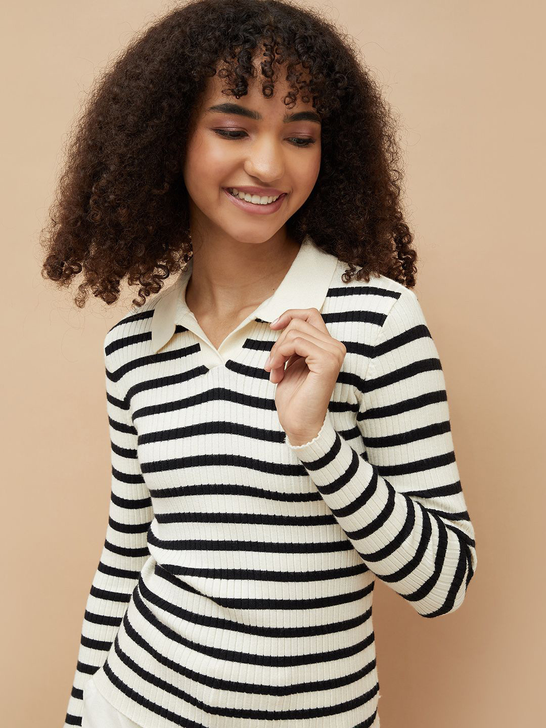 Fame Forever by Lifestyle Women Striped Monochrome Knit Fitted Top