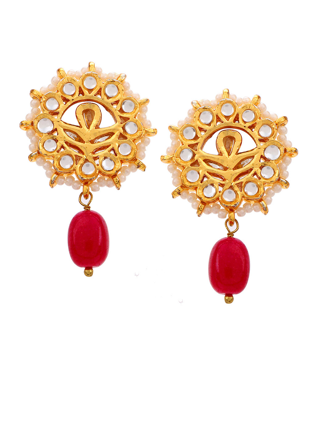 AARSEE OFFICIAL Gold-Plated Stones Studded & Pearls Geometric Shaped Drop Earrings