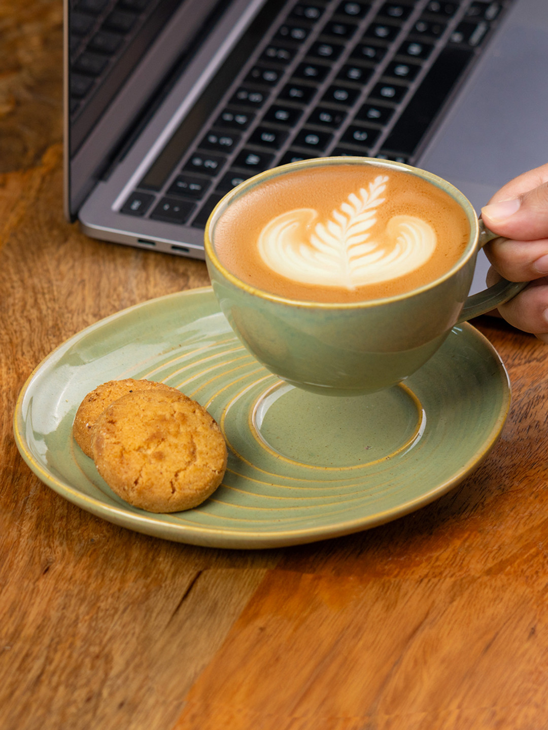 SHAY 2Pcs Green Ceramic Cup & Saucer Set