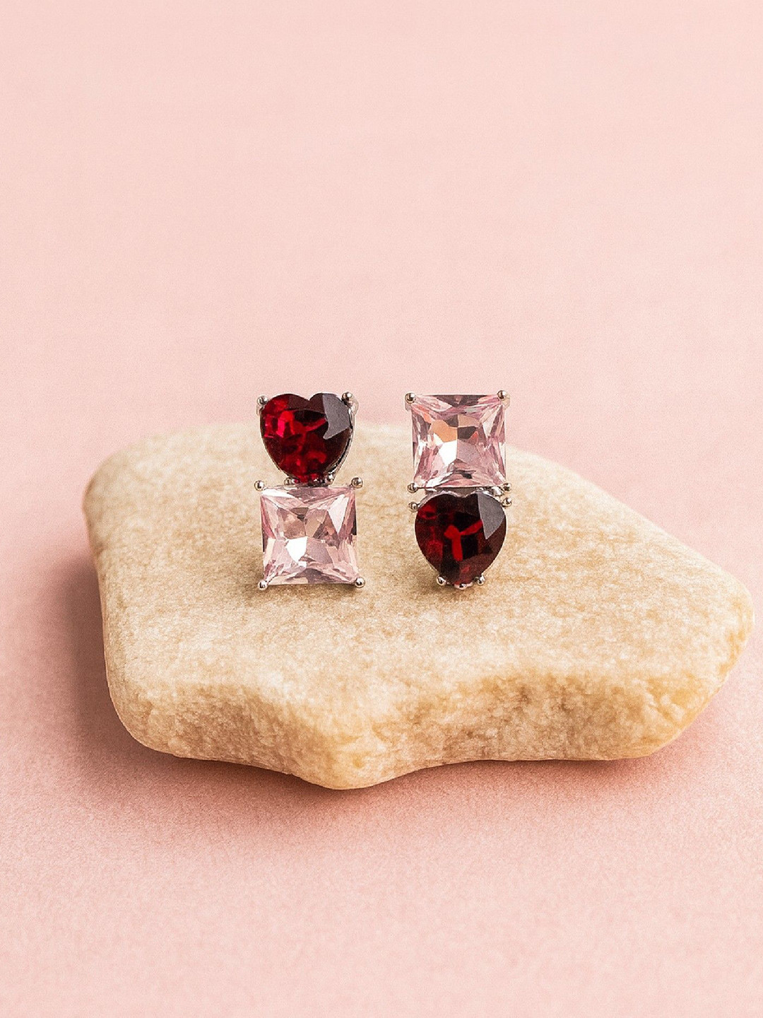 ISHKAARA Silver-Plated Crystals Candy Clash Heart Shaped Hoop Earrings