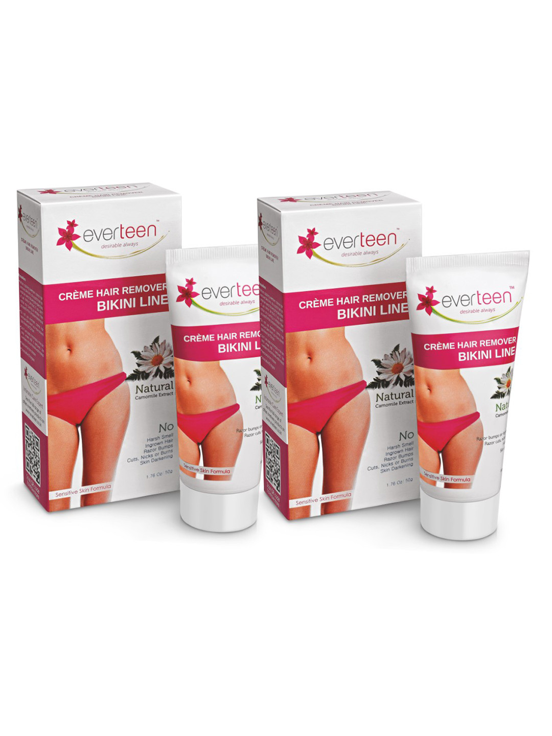 everteen Set of 2 Bikini Line Hair Remover Creme with Chamomile Extracts 50g each- Natural