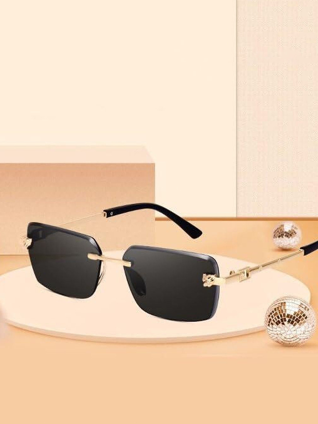 SPADEACES Unisex Rectangle Sunglasses with UV Protected Lens 5189 GOLD BLACK